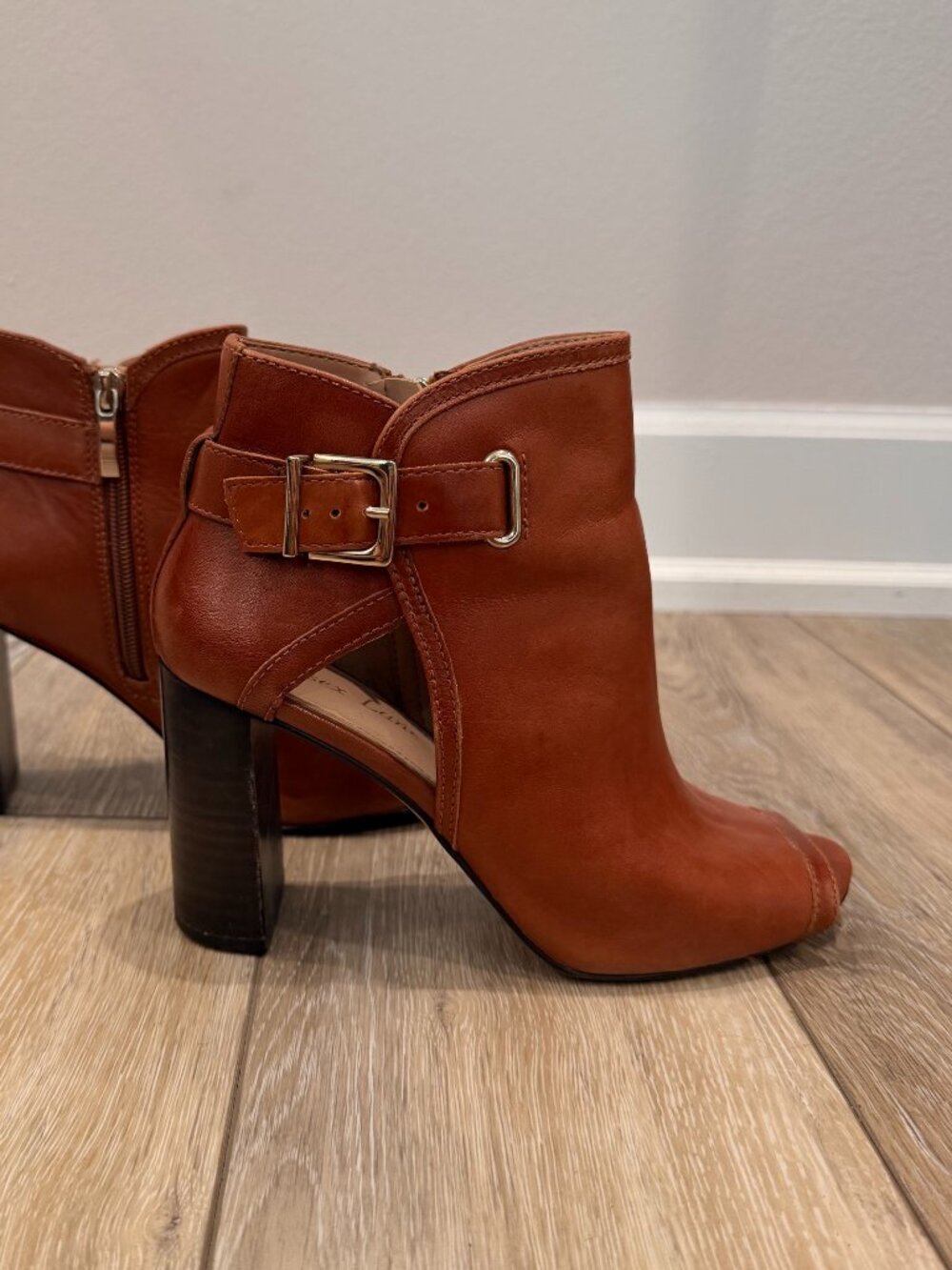 Ralph Lauren EL-CAROL Leather Peep Toe Booties Brown 7M